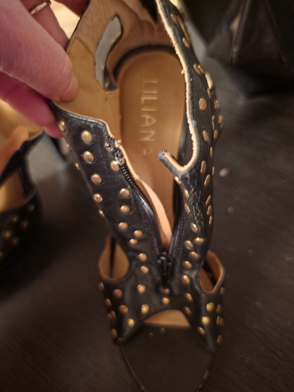 Liliana Black Studded Leather Heeled Sandals